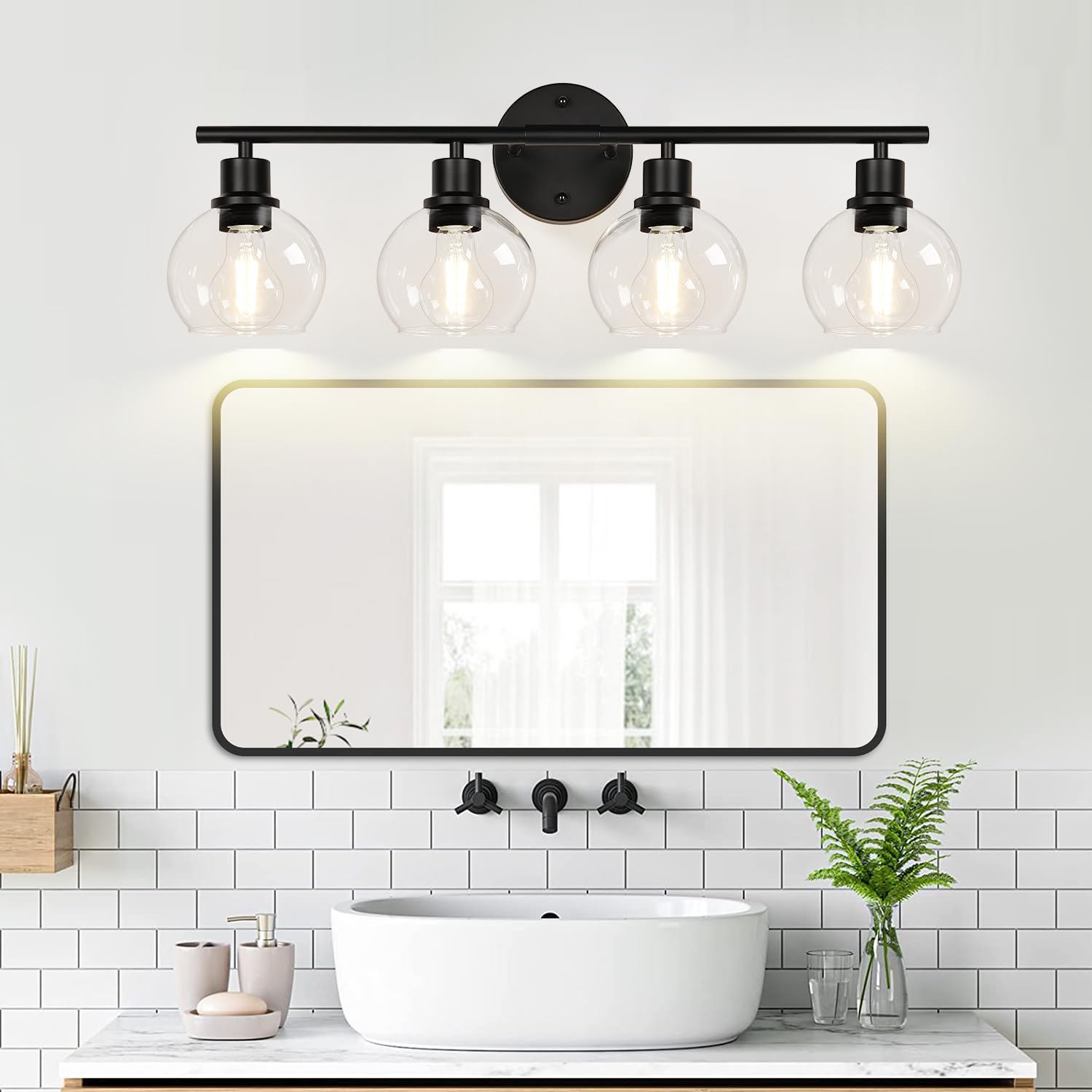 Indoi 4-Light Bathroom Vanity Light Fixture Black