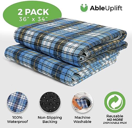AbleUplift Washable Waterproof Bed Pads 2 Pack Blue Plaid
