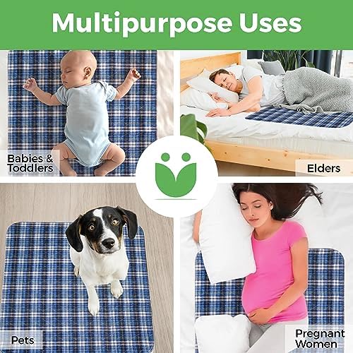 AbleUplift Washable Waterproof Bed Pads 2 Pack Blue Plaid
