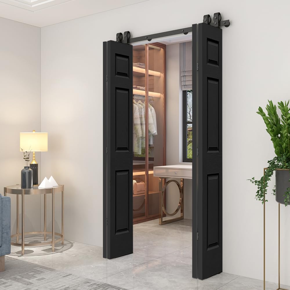 Calhome 60x80 6 Panel Black Bi-Fold Barn Door