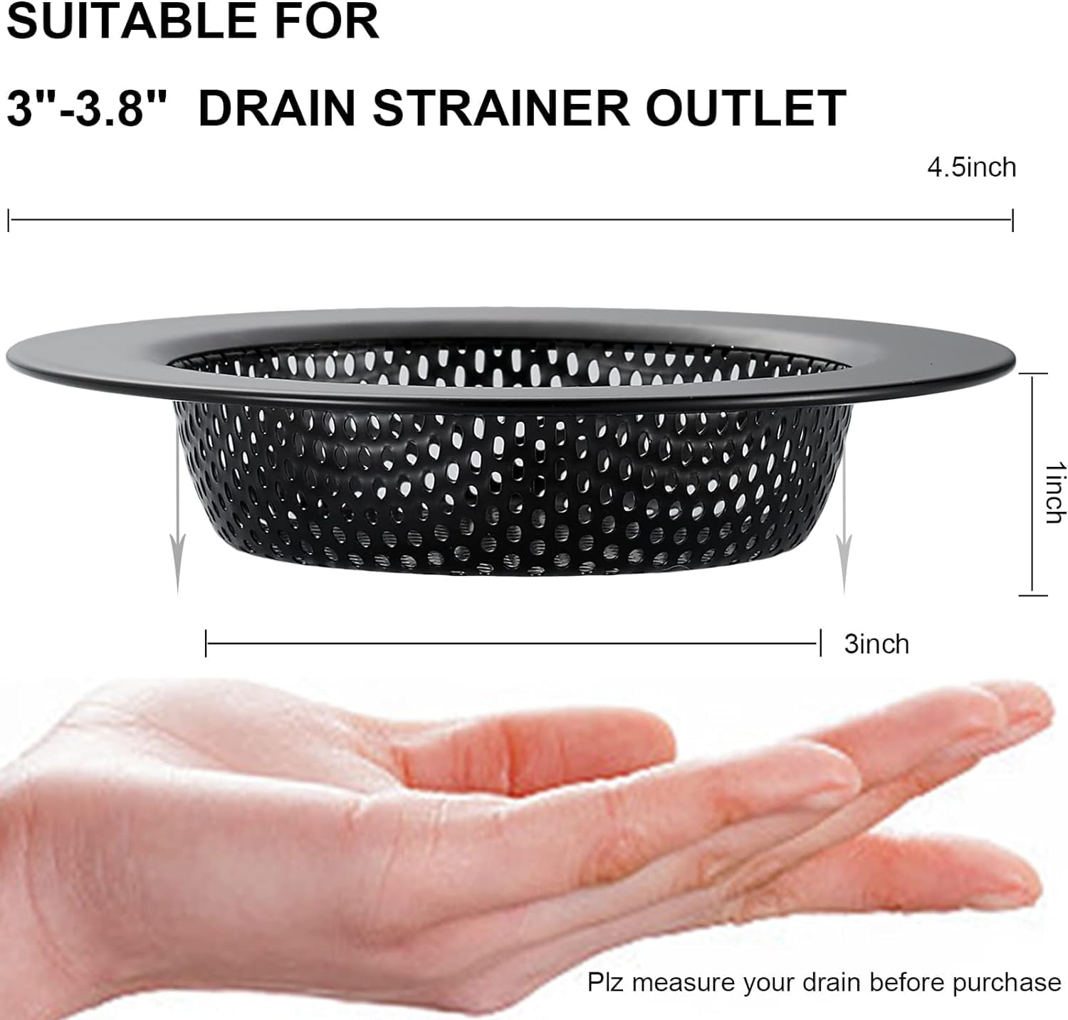 LASSHSWA 2 PCS Matte Black Sink Strainer with Large Rim