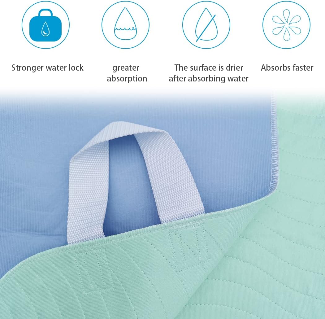 2 Pack Reusable Incontinence Bed Pads with Handles 36x34 Inch