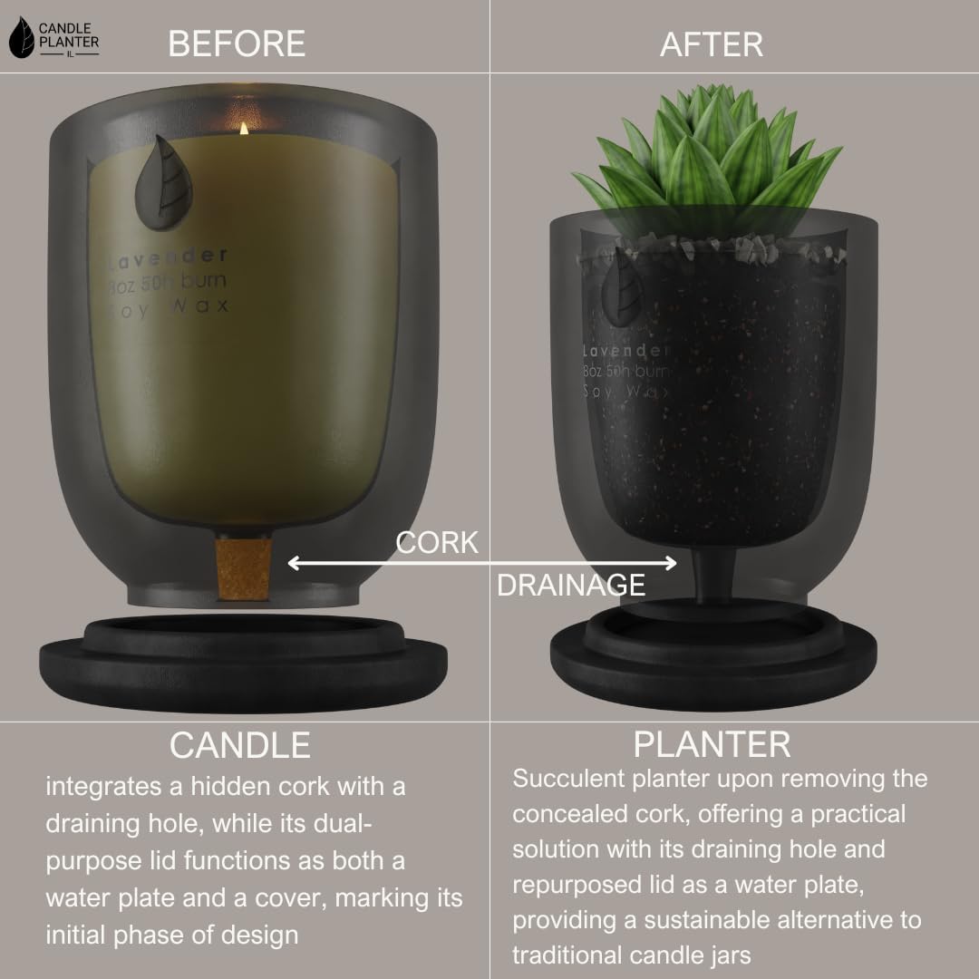 Concrete Candle Planter Jar - 8 Oz Soy Candle with Dual Purpose