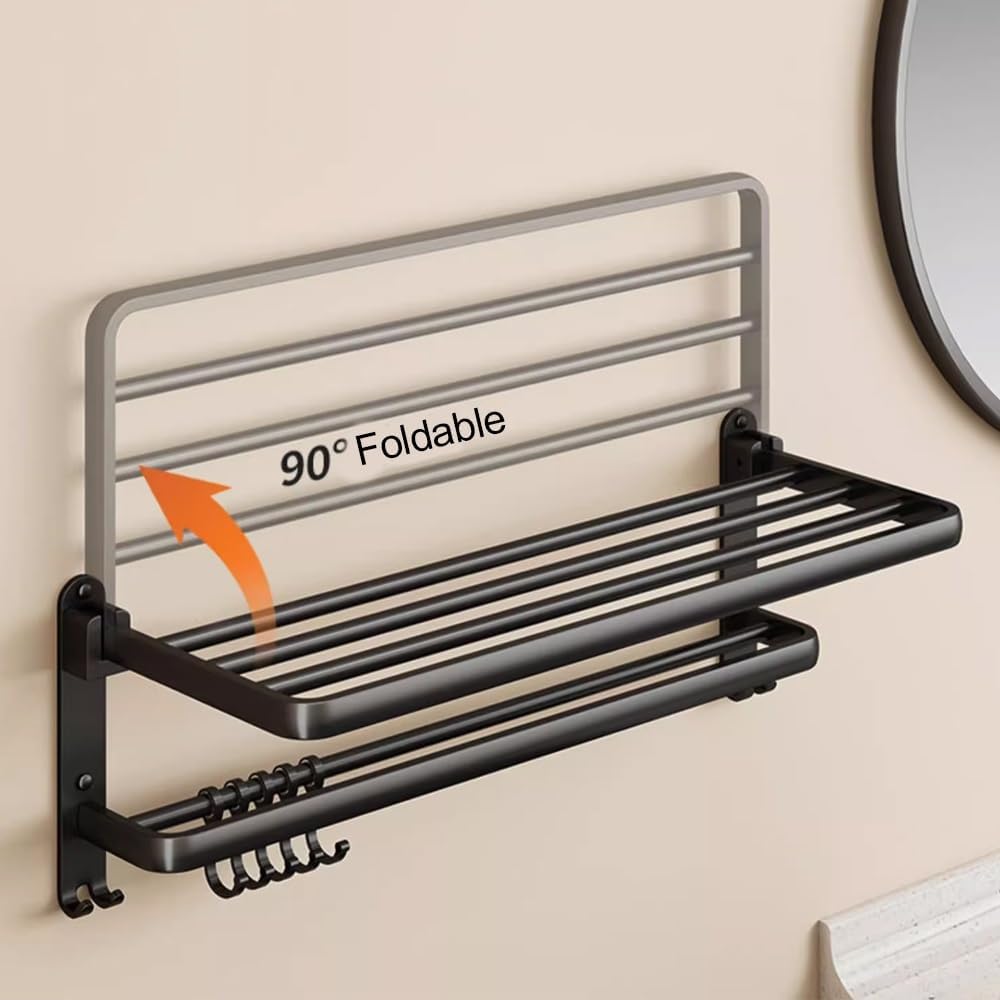 ANNBKA Black Folding Towel Rack for Bathroom