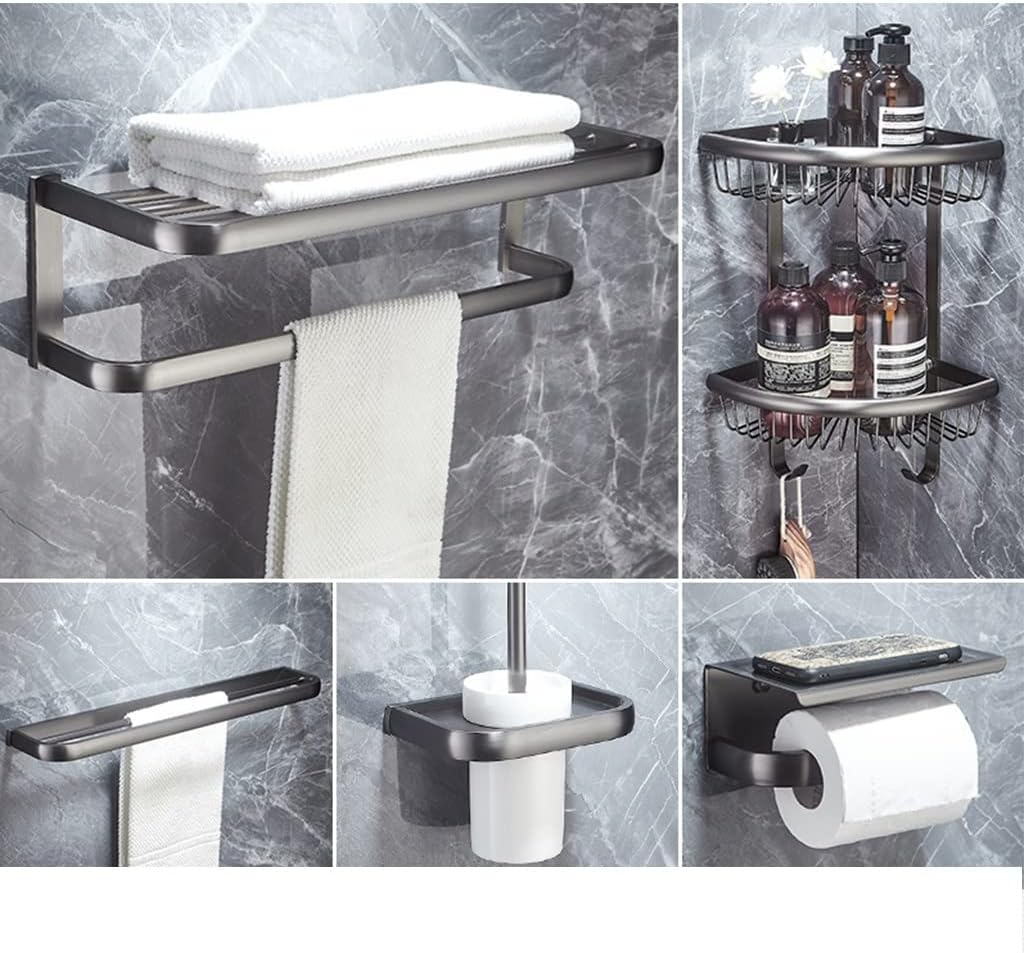 Full Copper Gray Bathroom Hardware Set with Towel Rail and Robe Hooks