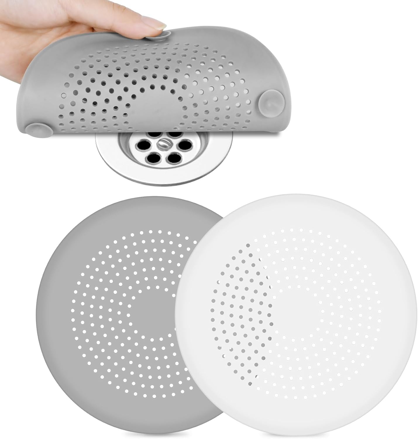 2 Pack Silicone Drain Cover Hair Catcher with Strong Suction Cups