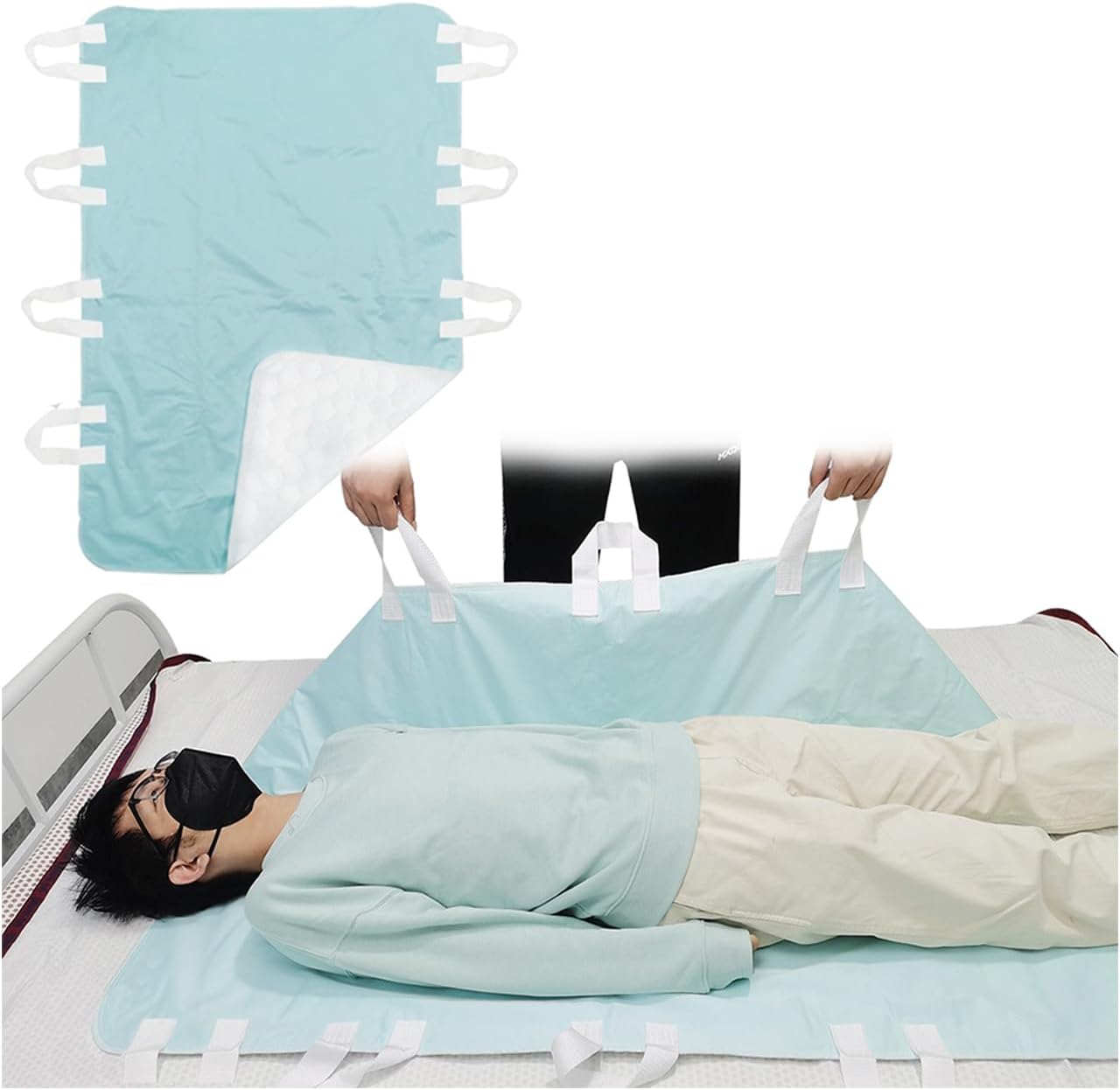 Washable Reusable Incontinence Bed Pad with 8 Handles