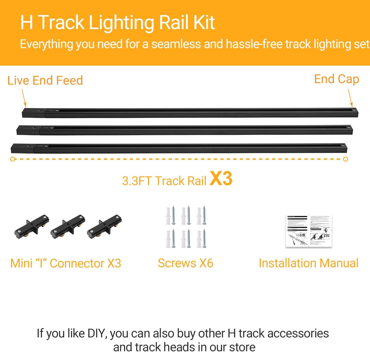 VANoopee 10FT H Track Lighting Rails Kit Black