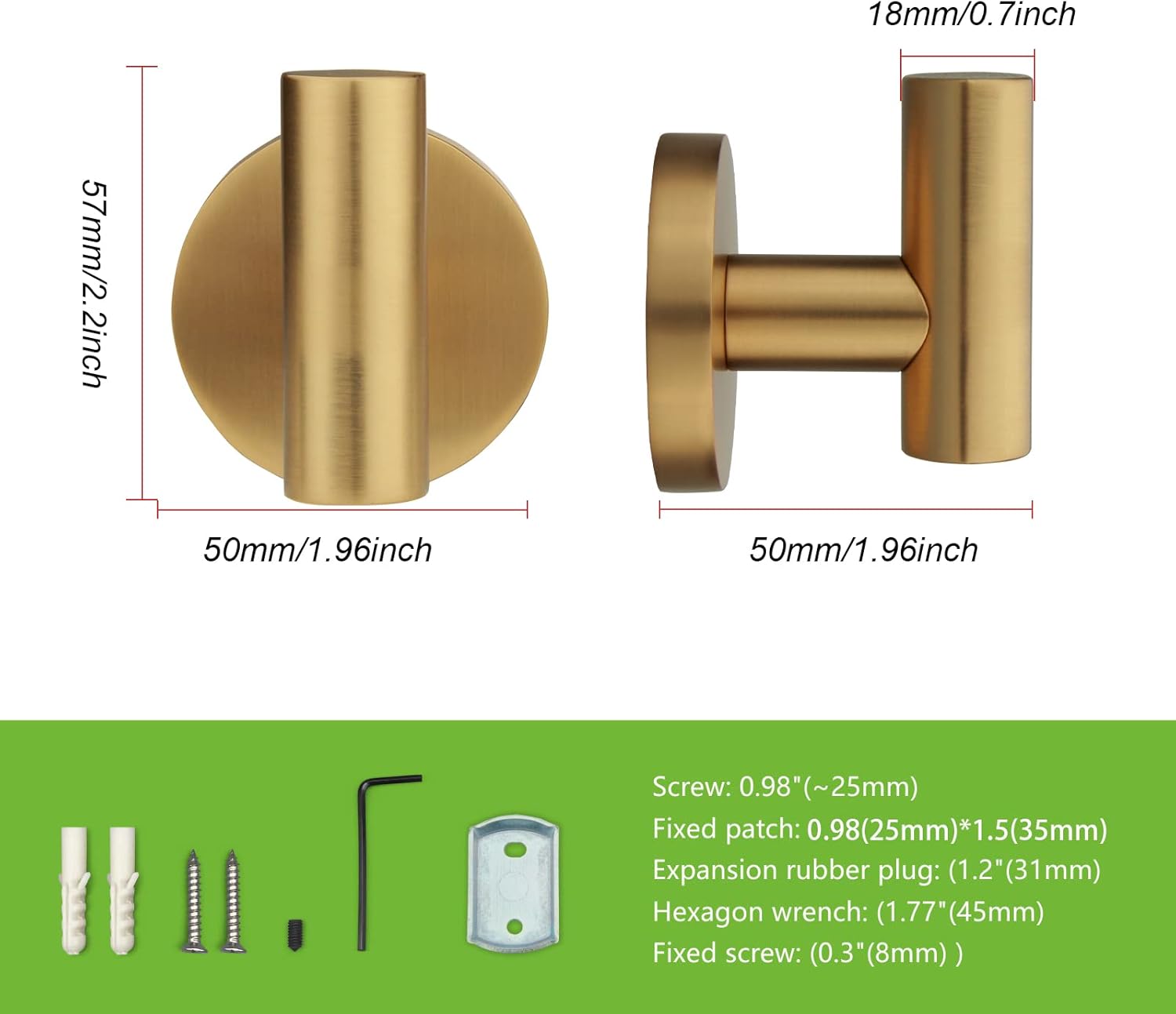 TUNNY 3 Pack Round Towel Hooks - Champagne Gold