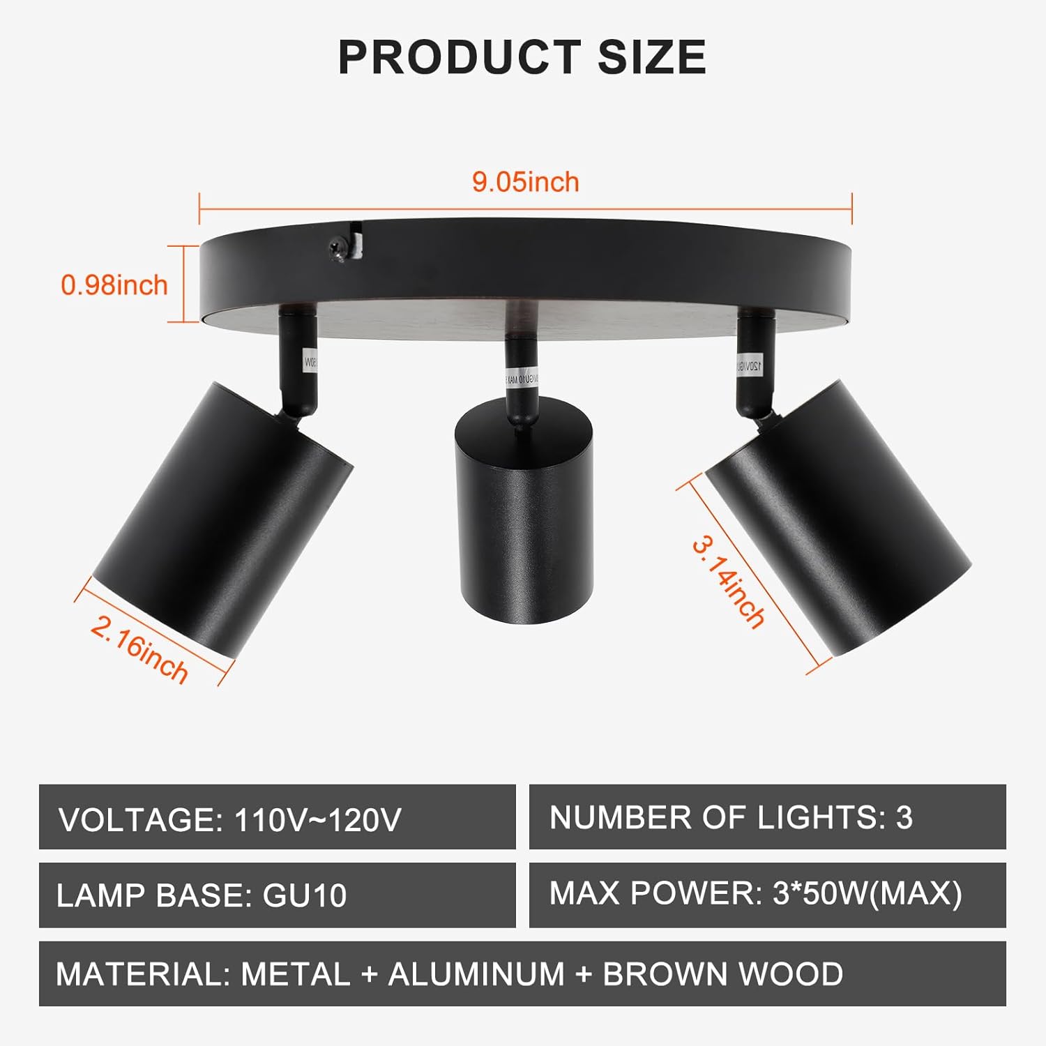 Ketom 3-Light LED Flush Mount Ceiling Light with Dark Walnut Canopy