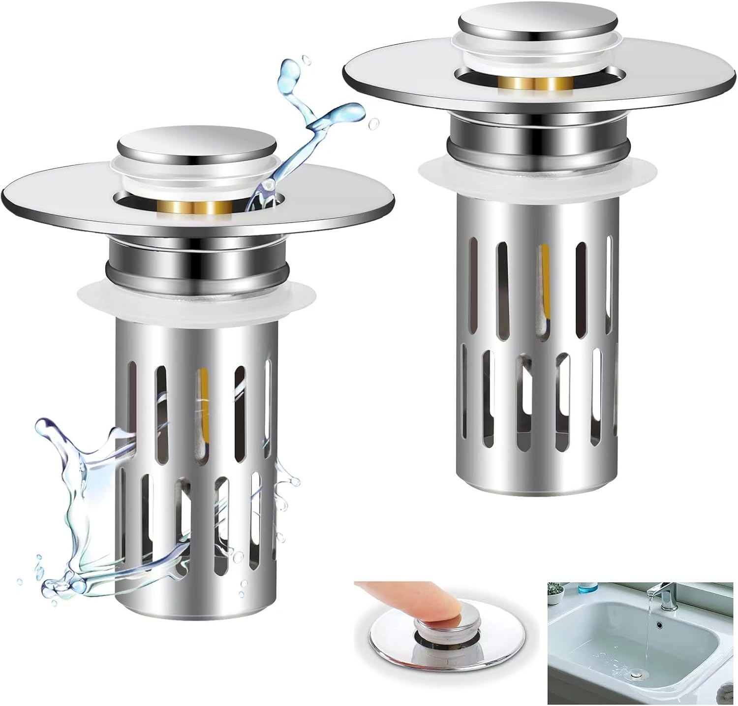 Universal Stainless Steel Sink Stopper with Hair Strainer