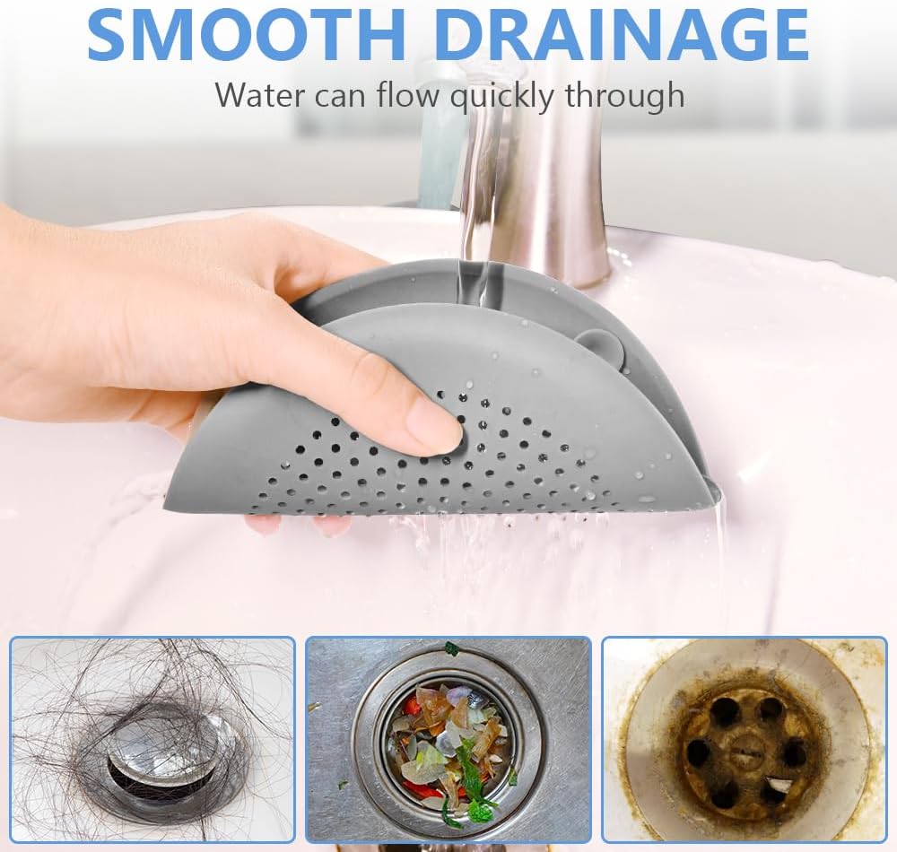 2 Pack Silicone Drain Cover Hair Catcher with Strong Suction Cups