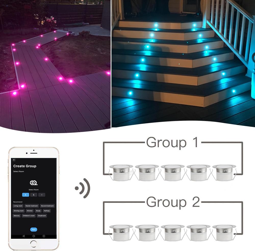 Sumaote 30pcs LED Deck Lights Kit Smart RGB Waterproof Outdoor Lighting