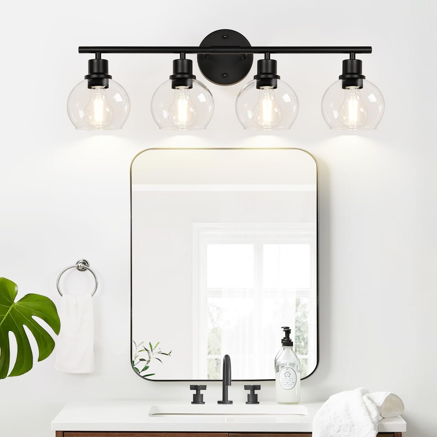 Indoi 4-Light Bathroom Vanity Light Fixture Black