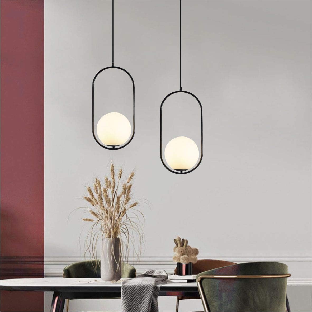 Fulesi Modern Matte Black Pendant Light with White Glass Shade