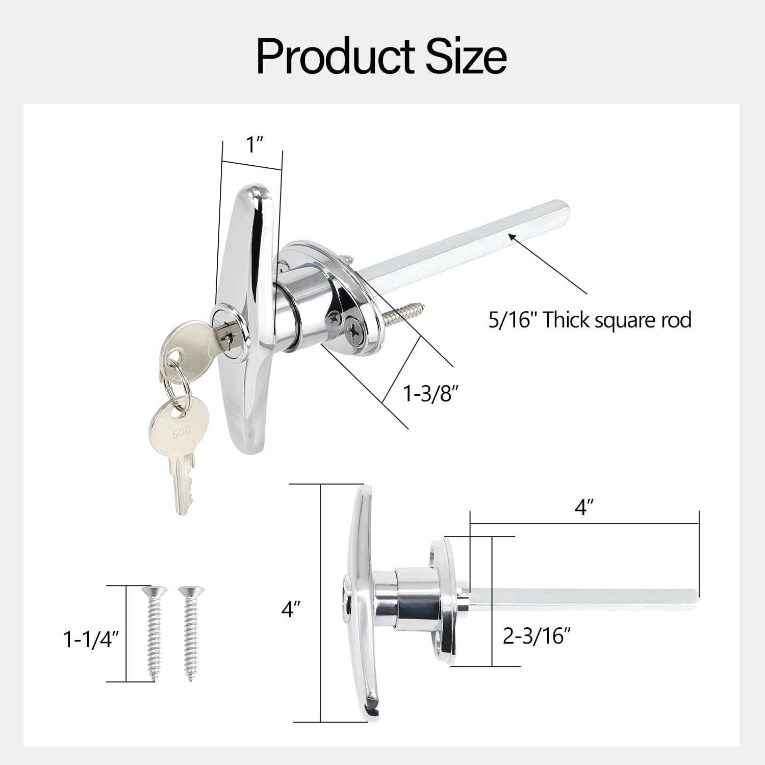 Universal Garage Door T-Handle Replacement Lock 2 Pack with 2 Keys