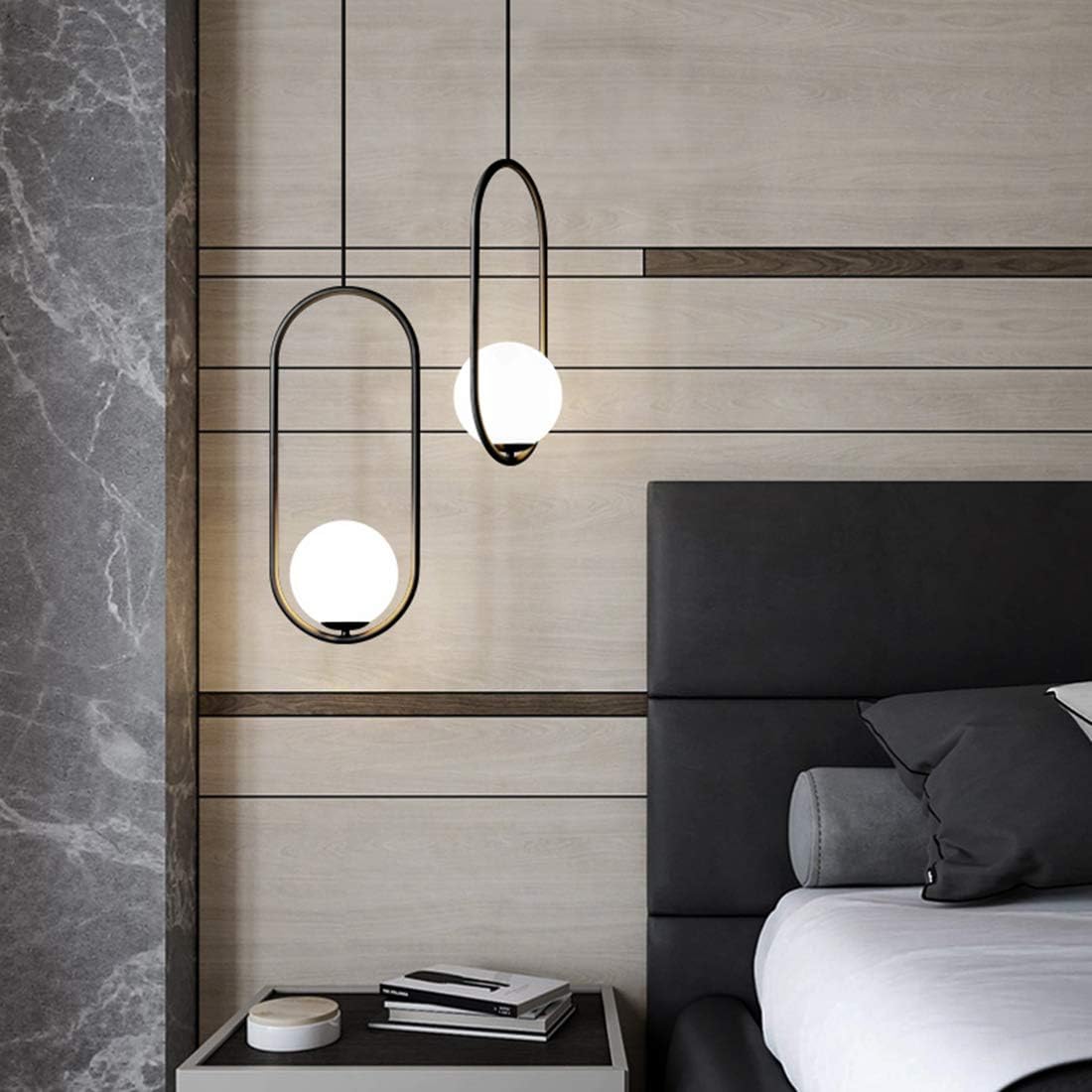 Fulesi Modern Matte Black Pendant Light with White Glass Shade