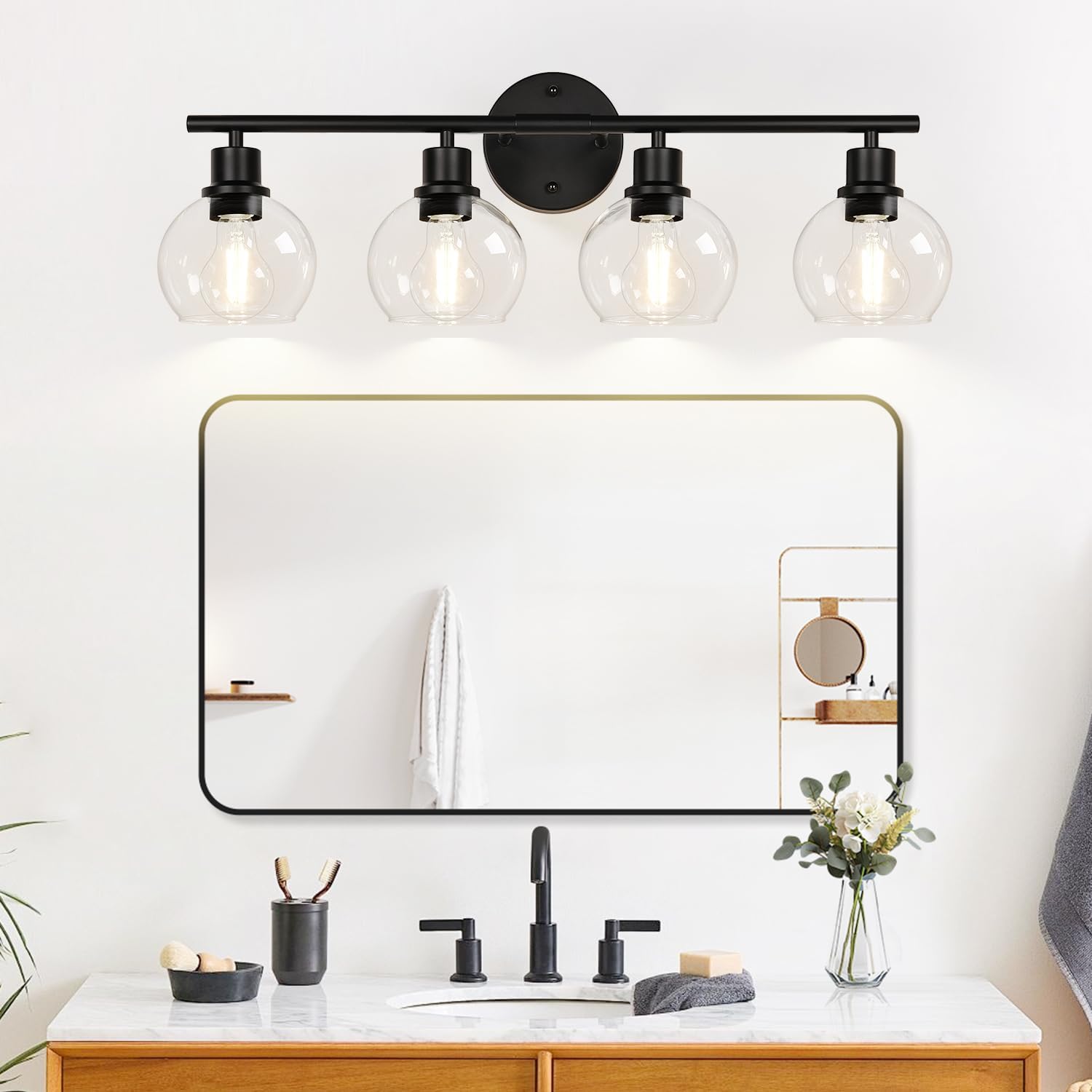 Indoi 4-Light Bathroom Vanity Light Fixture Black