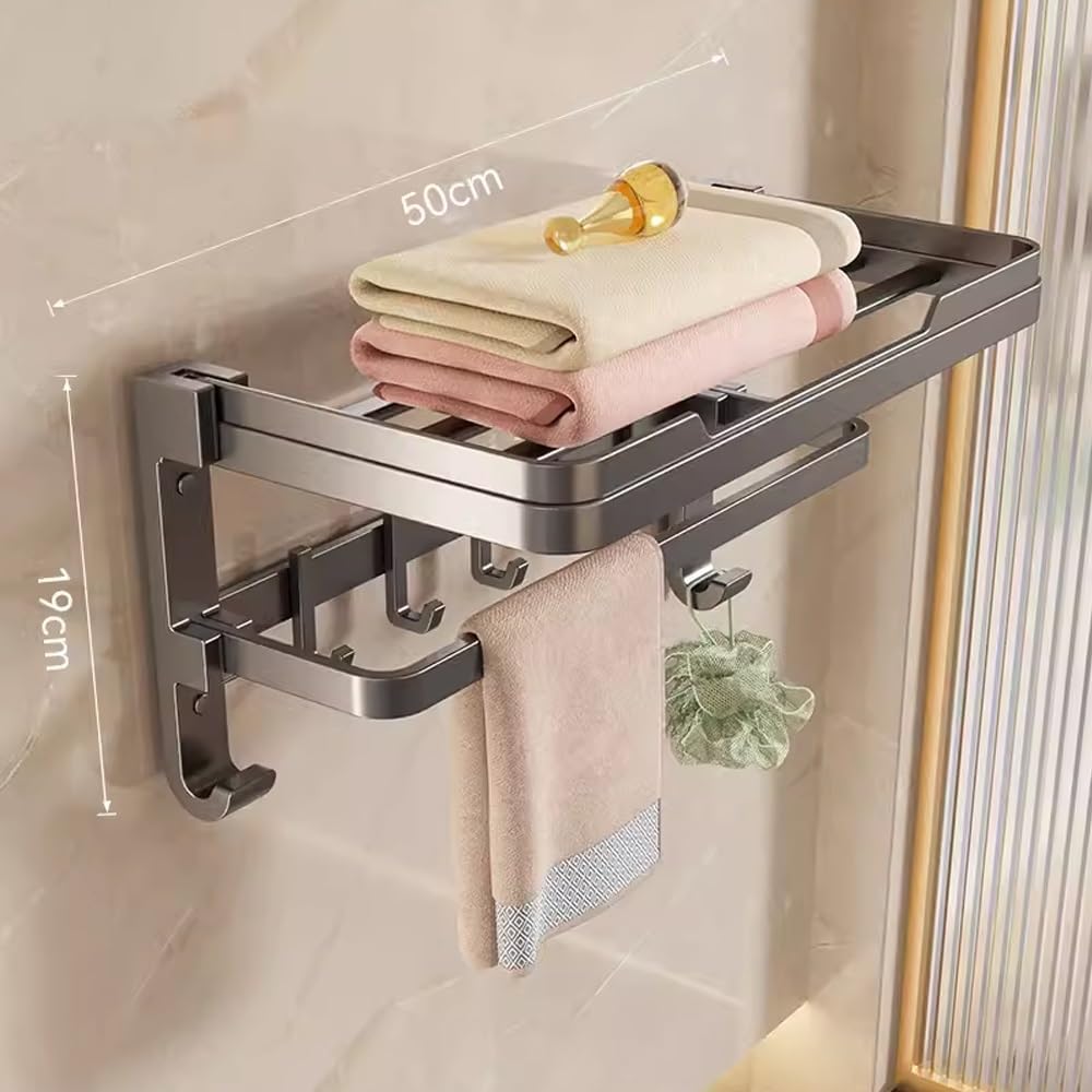 ANNBKA Gray Towel Shelf Wall-Mounted 50cm