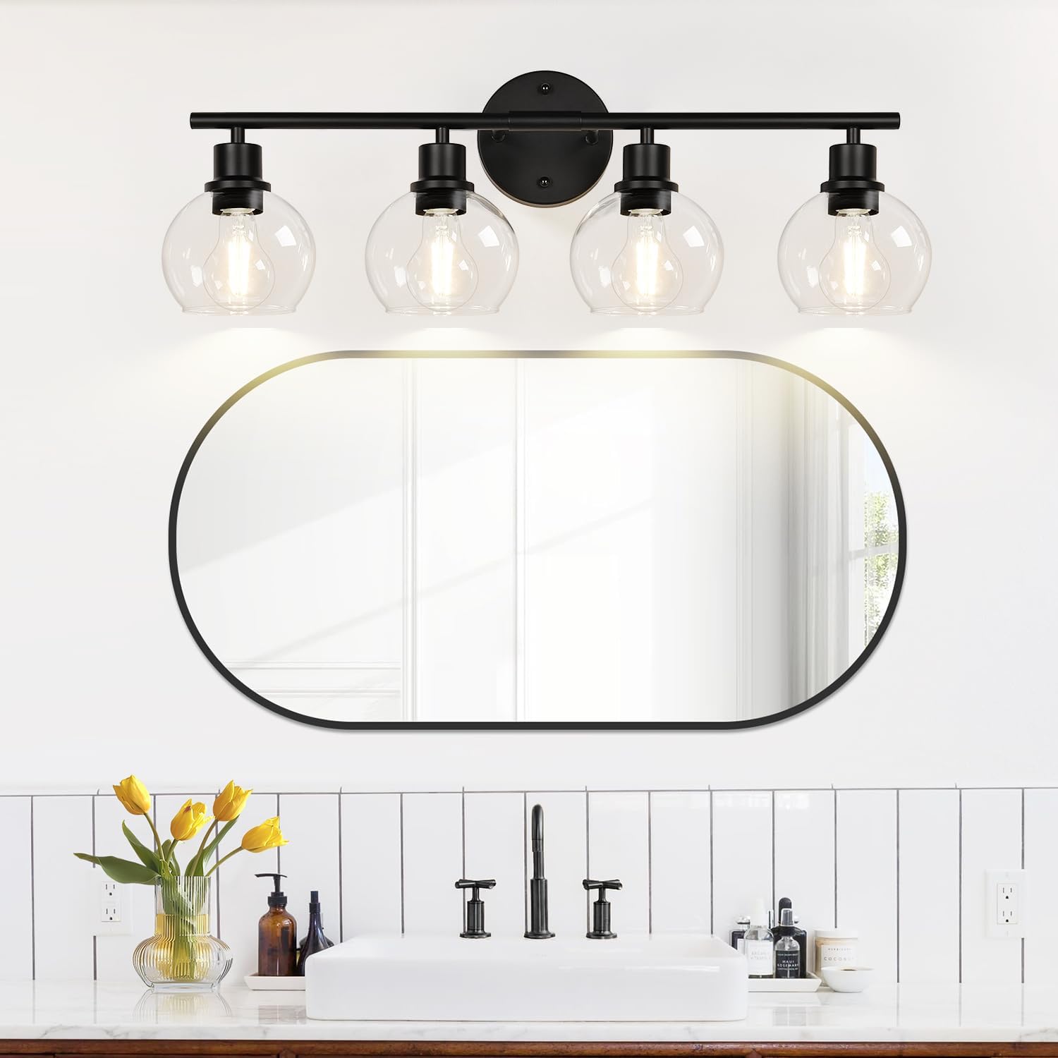 Indoi 4-Light Bathroom Vanity Light Fixture Black