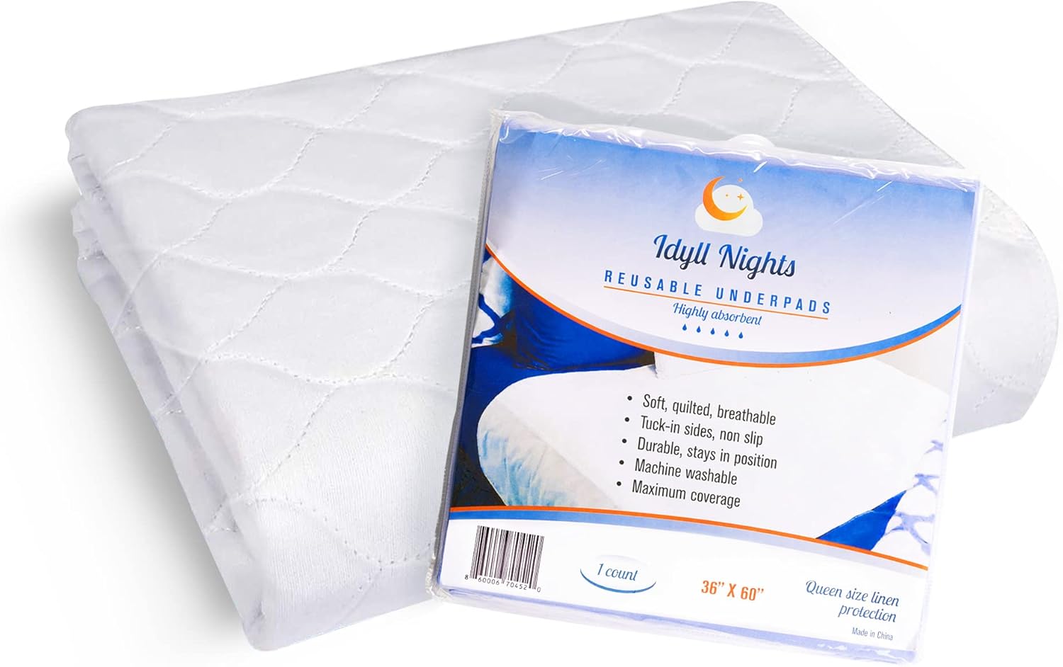 Idyll Nights Washable Incontinence Bed Pad - 36x60 inch Waterproof Reusable