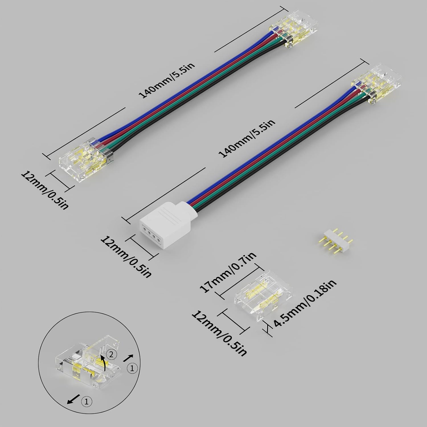 PAUTIX 10mm COB LED Strip Connectors 4 Pin