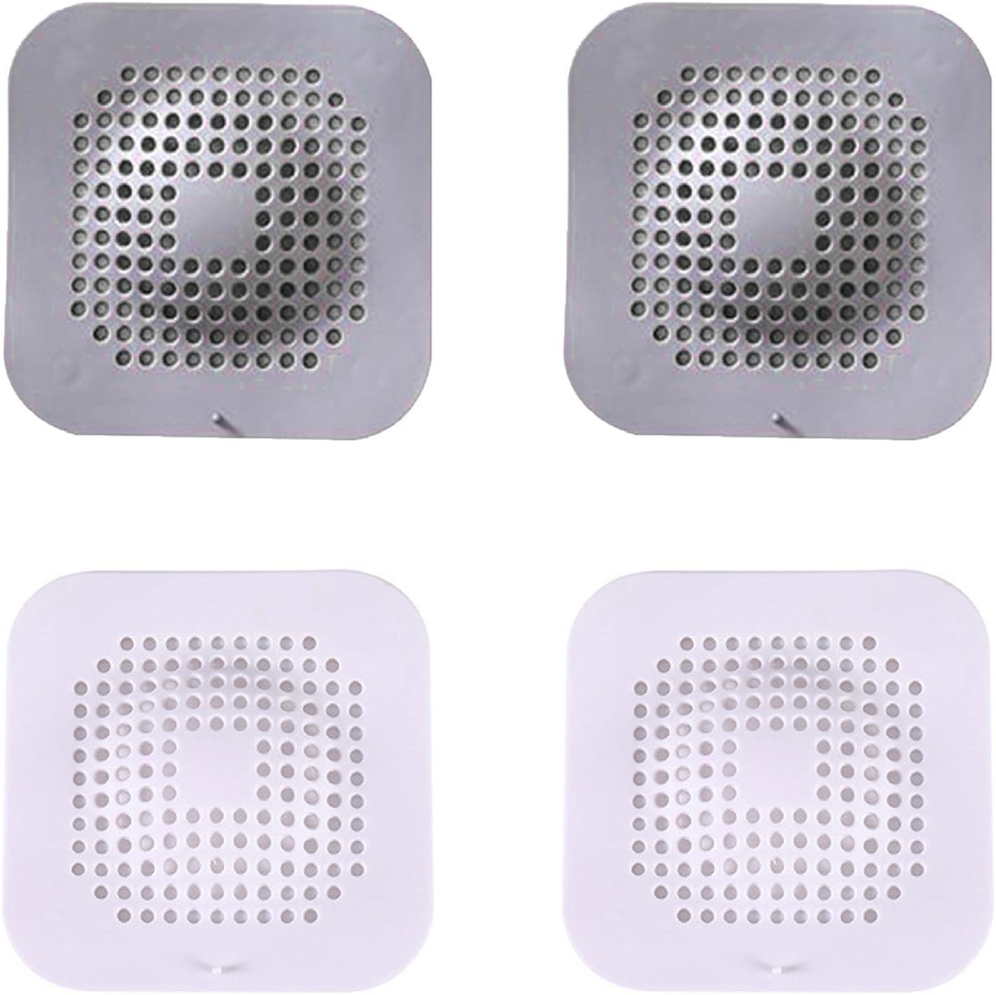 4 Pack Square Hair Catcher with Suction Cups for Shower and Kitchen