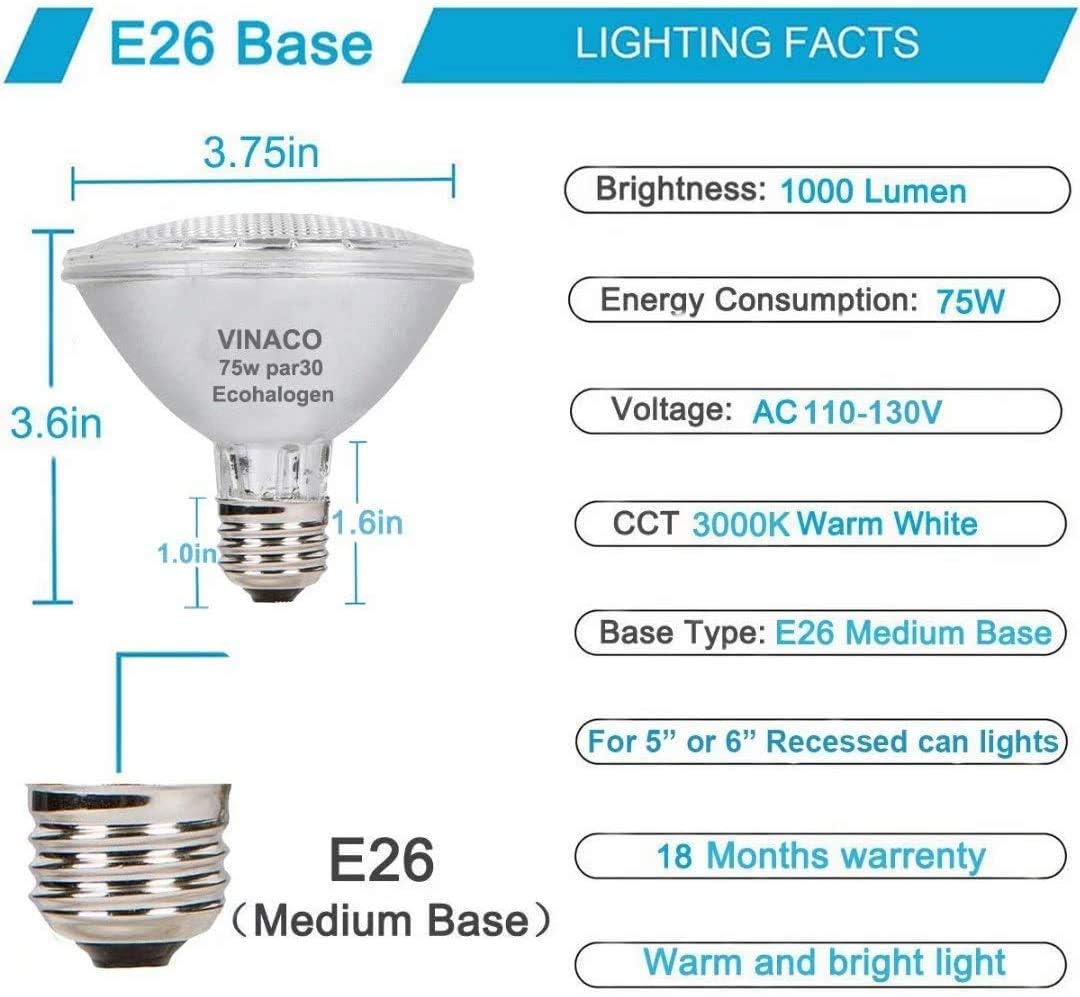 Vinaco PAR30 Short Neck 6pcs 75W Dimmable Light Bulbs