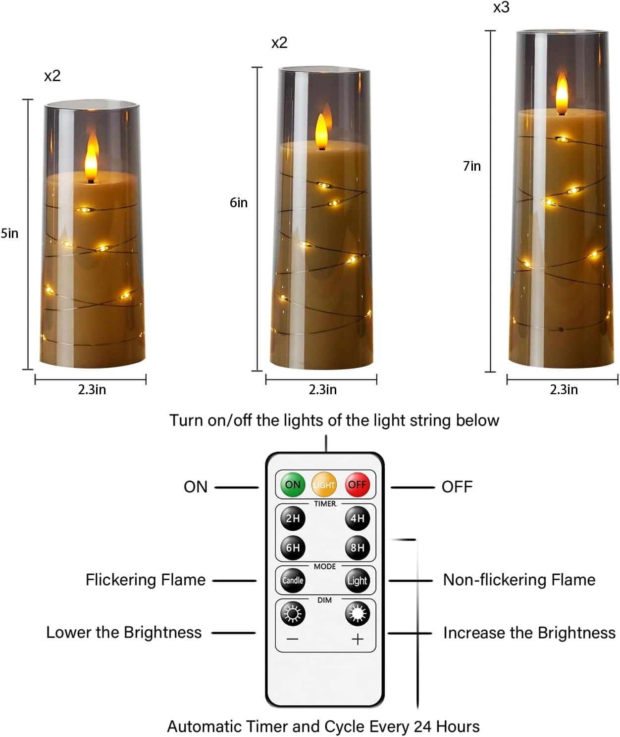 Eebuss Flameless Candles with Star String Set of 7
