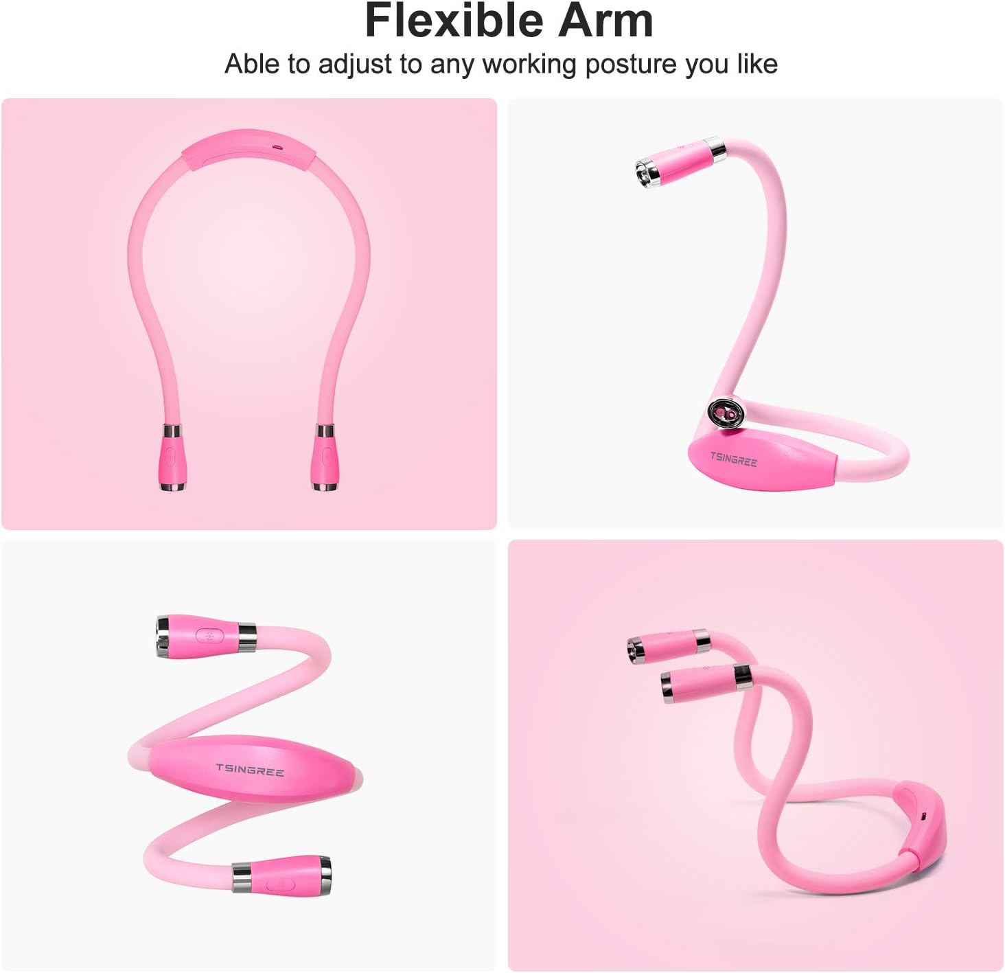 LED Neck Book Light USB Rechargeable with 4 Bright LEDs