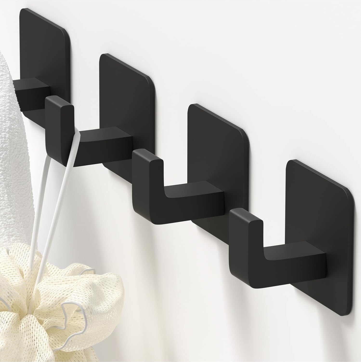 Square Self Adhesive Towel Hooks - 4 Pack Matte Black