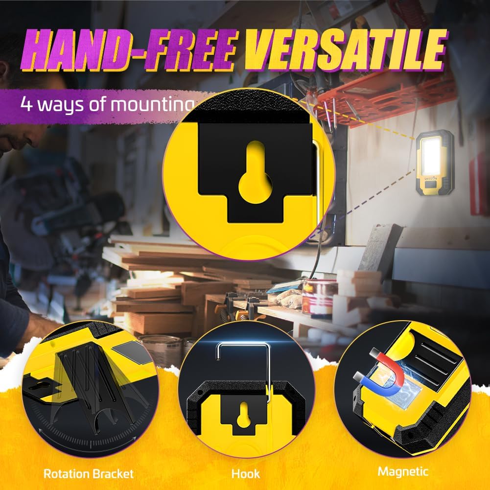 WARSUN Rechargeable LED Work Light 1200LM Bright Yellow