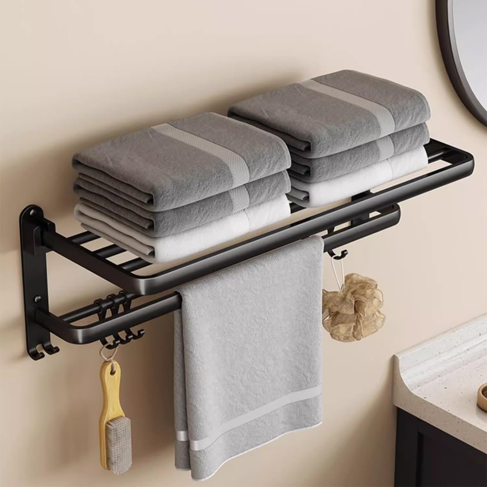 ANNBKA Black Folding Towel Rack for Bathroom