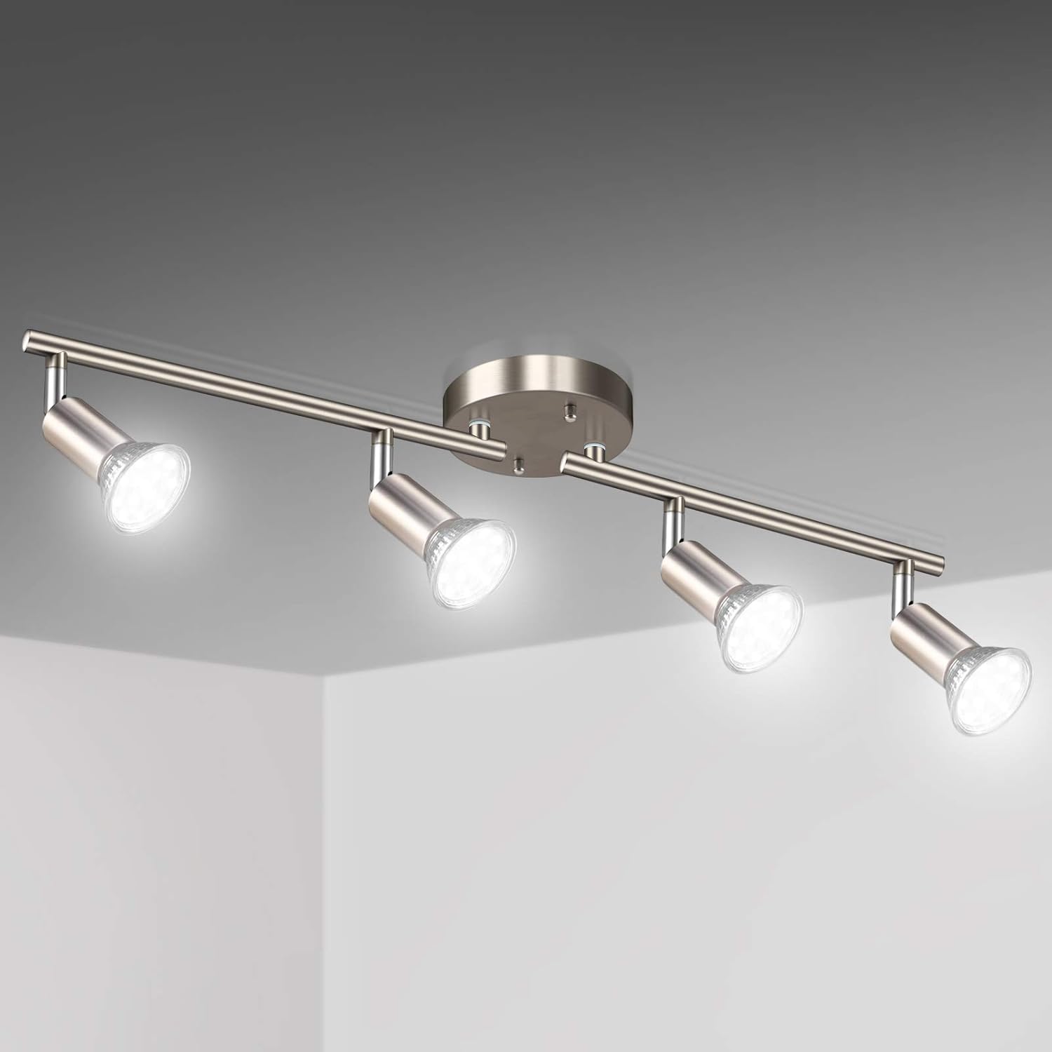 Unicozin LED 4 Light Track Kit Matt Nickel 4-Way Ceiling Spot Lights