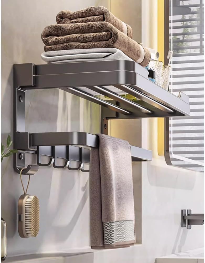 ANNBKA Gray Towel Shelf Wall-Mounted 50cm