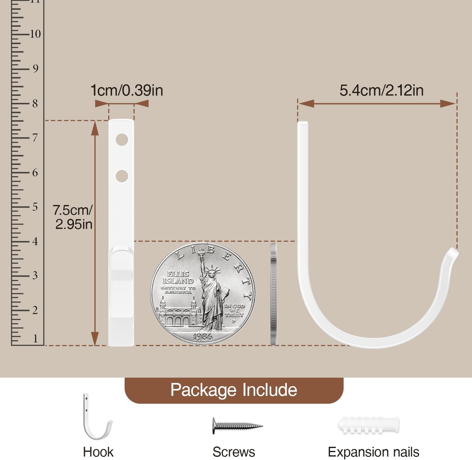 Wall Hooks for Towel and Coat - 5 Pack 22LB Metal Hanger