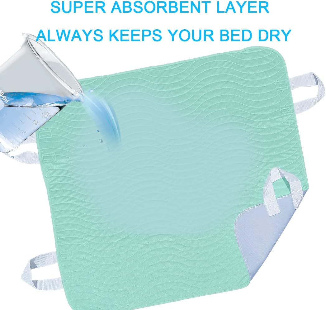 2 Pack Reusable Incontinence Bed Pads with Handles 36x34 Inch