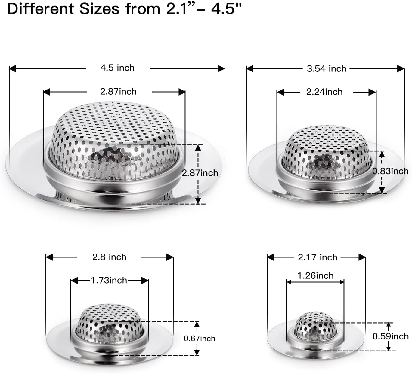 4 Pack Heavy Duty Stainless Steel Drain Strainers