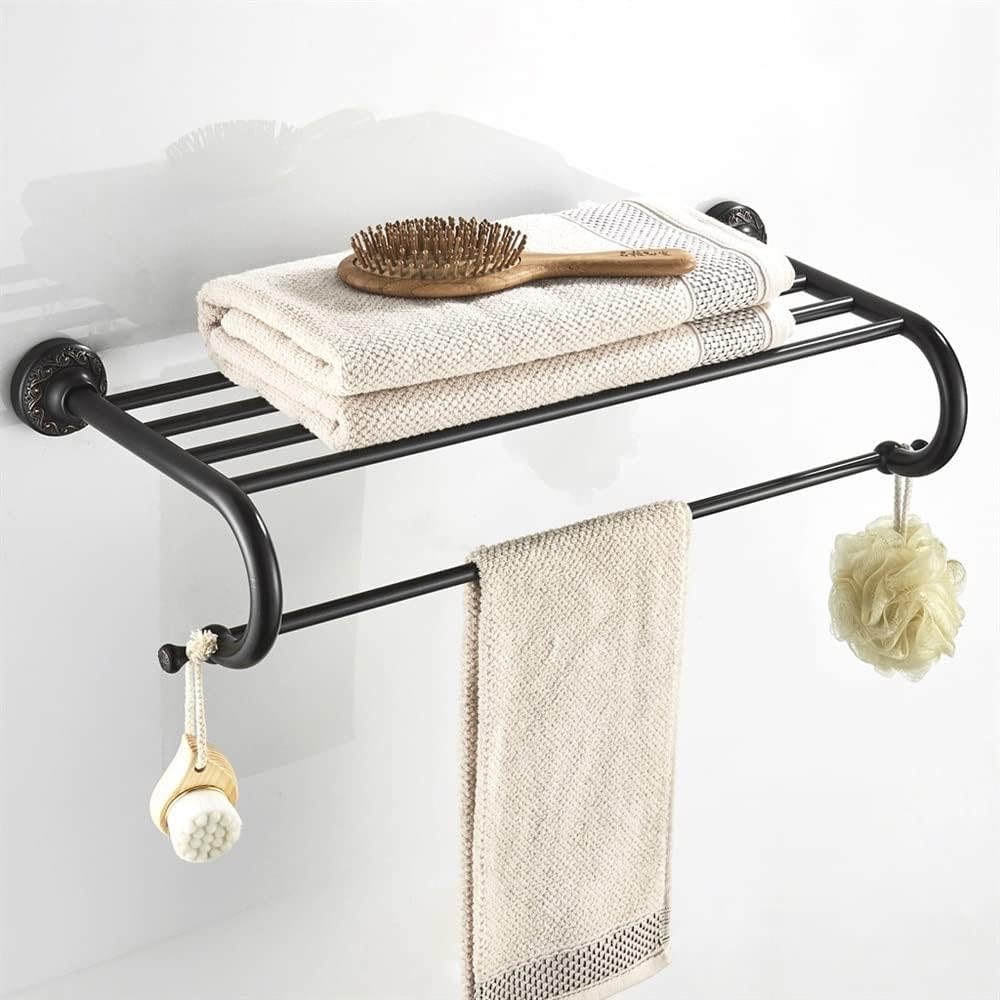 ANNBKA Towel Shelf Pendant Brass Black Antique Double Layer Towel Holder