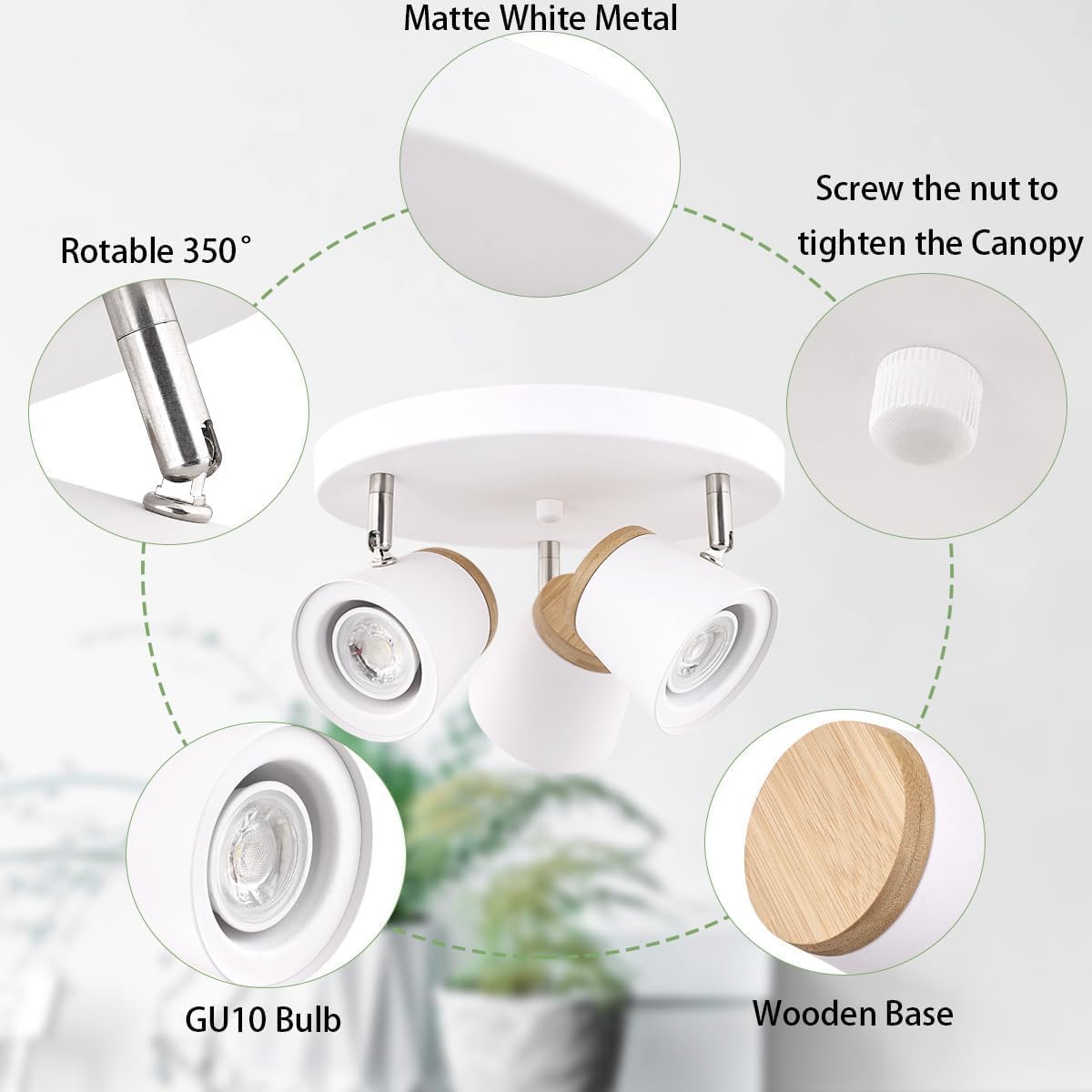 TeHenoo 3-Light Ceiling Spotlight Fixture with Bamboo Accent