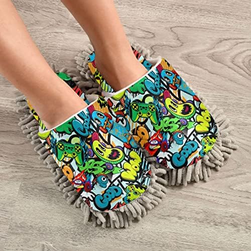 DOMIKING Graffiti Mop Slippers for Floor Cleaning
