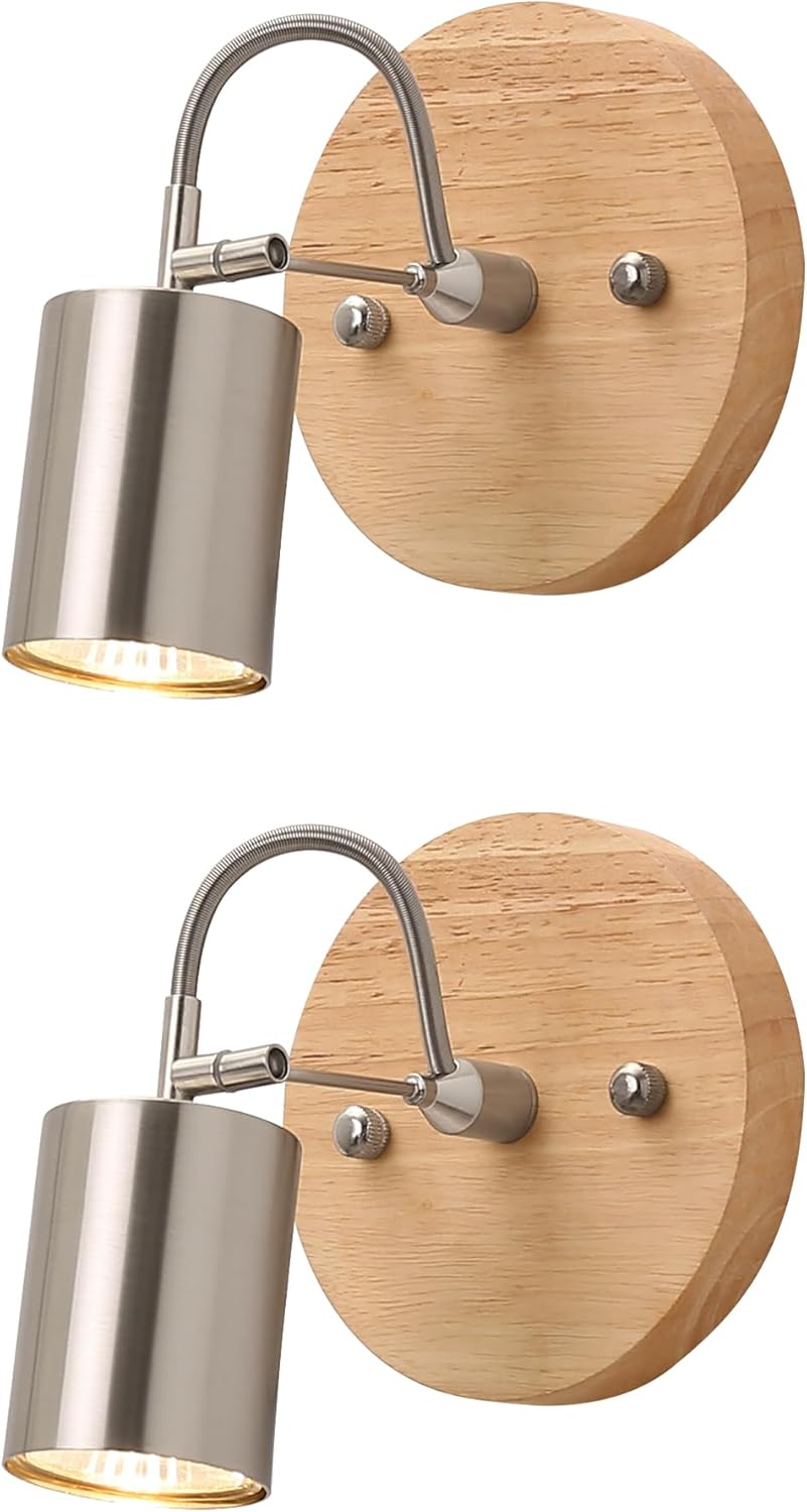 2 Pack Adjustable Ceiling Spotlights with Wooden Base 1