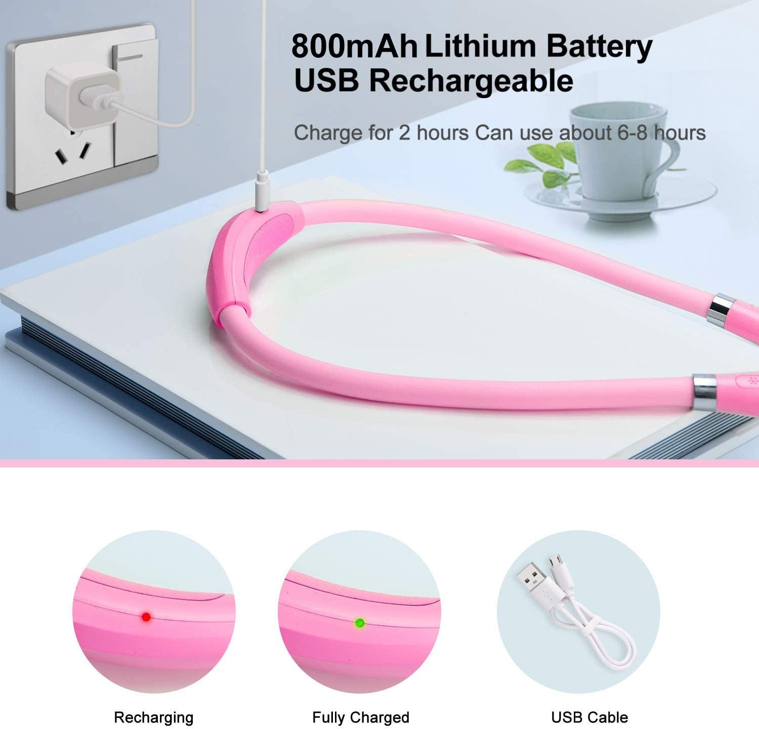 LED Neck Book Light USB Rechargeable with 4 Bright LEDs