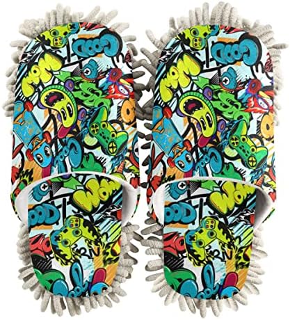 DOMIKING Graffiti Mop Slippers for Floor Cleaning