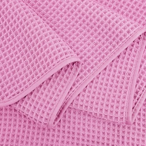 POLYTE Microfiber Bath Towel 60x30 in 4 Pack Pink Waffle Weave