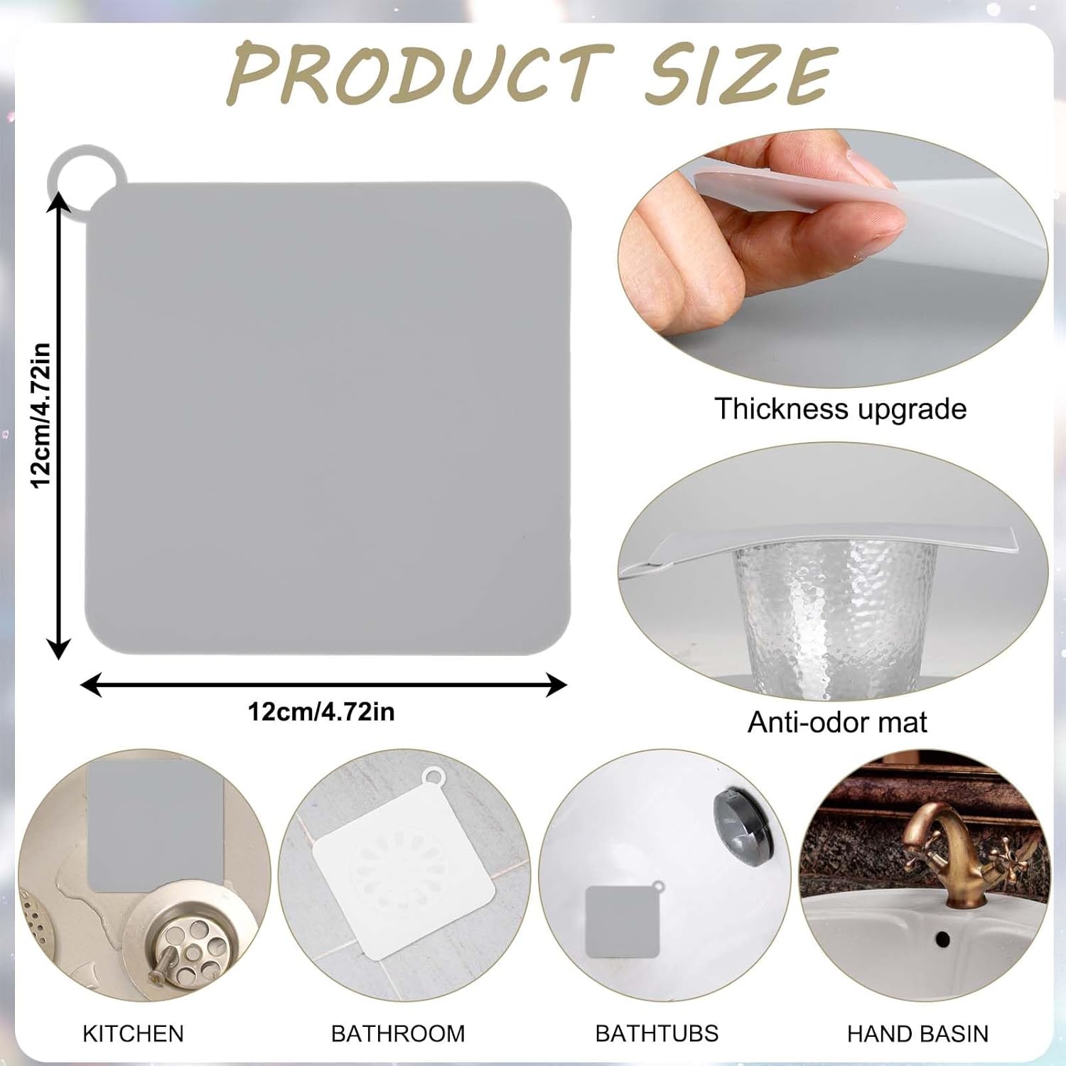 Abeillo 4 Pcs Silicone Drain Covers 47x47in 2 White 2 Grey