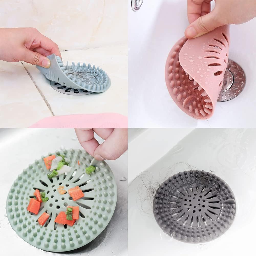 Durable Silicone Hair Catcher 4Pcs for Shower and Kitchen Drain