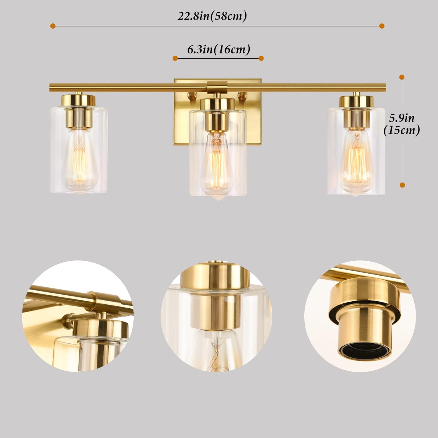 KOSTOMO 3 Light Gold Brass Vanity Light Wall Sconce 1