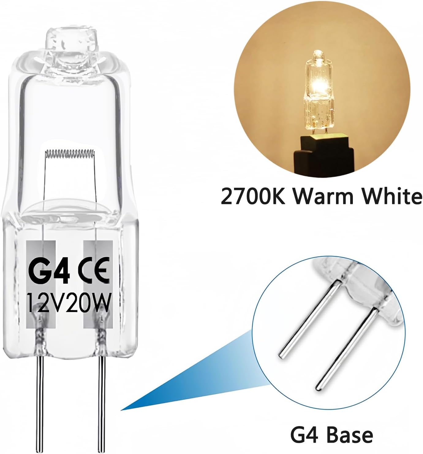 Snnalosses G4 Halogen 12V 20W Warm White Bulb 12 Packs