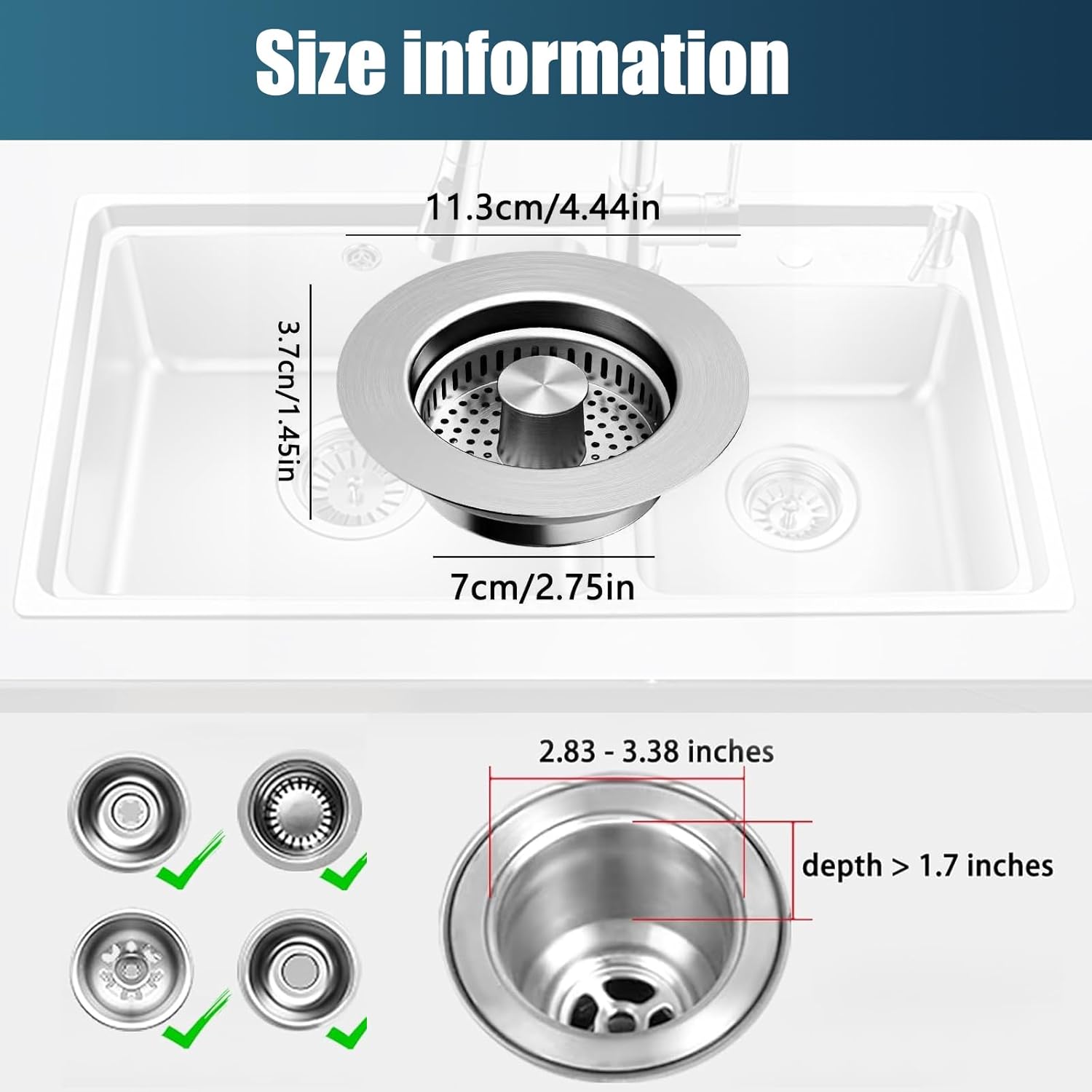 WEEKUU 4 in 1 Stainless Steel Sink Strainer with Copper Bounce 1